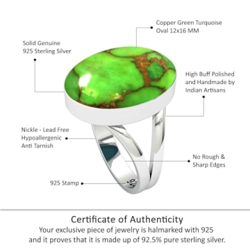 Copper Green Turquoise Silver Ring Size 7.5 for Women