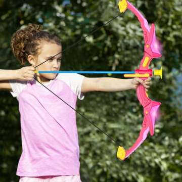 2 Pack Kids Bow and Arrow Set, Pink Light Up Archery Toy Set, 2 Foam Dart Guns & 6 Target Cans Toys ...