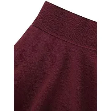 DJT Women's Basic Versatile Casual Stretchy Flared Pleated Mini Skater Skirt with Shorts X-Large Wine