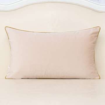 Alerfa 12 x 20 Inch Off White Beige Gold Leather Patchwork Velvet & Polyester Cushion Case Luxury Mo...