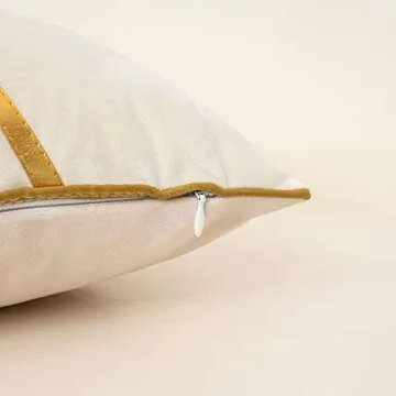 Alerfa 12 x 20 Inch Off White Beige Gold Leather Patchwork Velvet & Polyester Cushion Case Luxury Modern Lumbar Throw Pillow Cover Decorative Pillow for Couch Sofa Living Room Bedroom Car 30 x 50cm