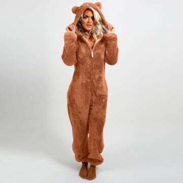 Deals of The Day Clearance Prime Women Fuzzy Sherpa Jumpsuit Pajamas Long Sleeve Zipper Onesie Fleec...