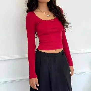 Trendy Y2K Lace Trim Shirt for Fashionable Women