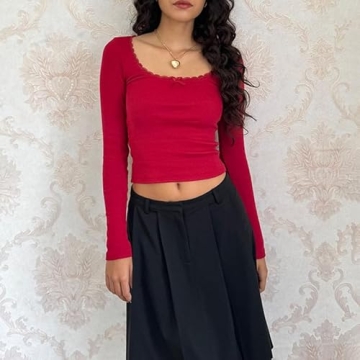 Trendy Y2K Lace Trim Shirt for Fashionable Women