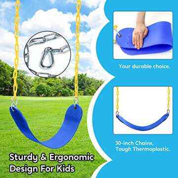 TURFEE 2 Pack Swing for Outdoor Swing Set, Swing Seat Replacement Kit with 66" Heavy Duty Chains, 4 Snap Hook for Kids Outdoor Play Playground, Trees, Playground (Blue)