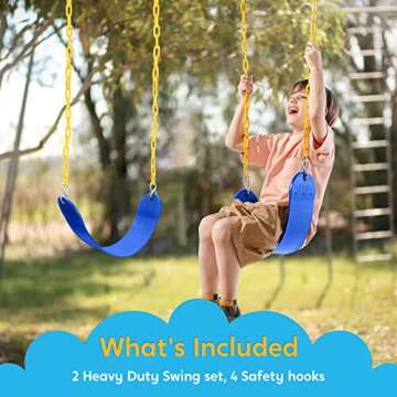 TURFEE 2 Pack Swing for Outdoor Swing Set, Swing Seat Replacement Kit with 66" Heavy Duty Chains, 4 Snap Hook for Kids Outdoor Play Playground, Trees, Playground (Blue)