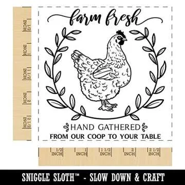 Farm Fresh Hand Gathered Chicken Eggs from Our Coop to Your Table Square Rubber Stamp for Stamping C...