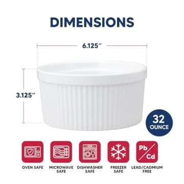 HIC Souffle Ramekin, Fine Porcelain, 32 Oz Capacity