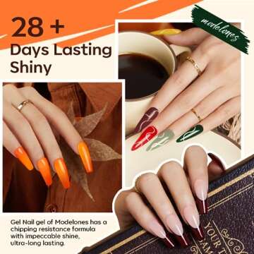 modelones Gel Nail Polish Set, 6 Colors Dark Green Red Gel Polish Kit Yellow Orange Emerald Maple Le...
