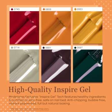 modelones Gel Nail Polish Set, 6 Colors Dark Green Red Gel Polish Kit Yellow Orange Emerald Maple Leaf Soak Off Nail Art Manicure DIY at Home Salon Holiday Gifts