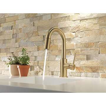 Delta Faucet Trinsic Gold Bar Faucet with Pull Down Sprayer, Bar Sink Faucet Single Hole, Wet Bar Fa...