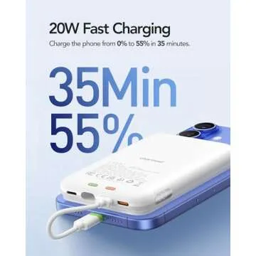 Charmast 10000mAh Wired Portable Charger, 20W Fast Charging Slim Power Bank with Removable Cable for iPhone & Android, Hand-Free Battery Pack with Digital Display for Short Travel (No-Wireless)