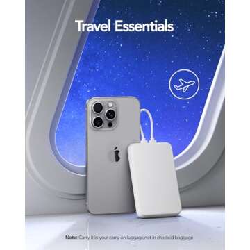 Charmast 10000mAh Wired Portable Charger, 20W Fast Charging Slim Power Bank with Removable Cable for iPhone & Android, Hand-Free Battery Pack with Digital Display for Short Travel (No-Wireless)