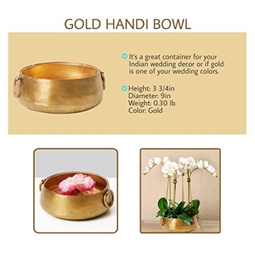 Gold Iron Handi Bowl Traditional Indian Home Decor Centerpiece