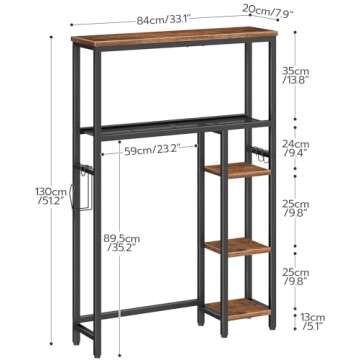 HOOBRO Over The Toilet Storage, 5-Tier Industrial Bathroom Organizer, Bathroom Space Saver with Toilet Paper Holder, Toilet Storage Rack, Small Spaces, Rustic Brown and Black BF84TS01