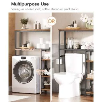 HOOBRO Over The Toilet Storage, 5-Tier Industrial Bathroom Organizer, Bathroom Space Saver with Toilet Paper Holder, Toilet Storage Rack, Small Spaces, Rustic Brown and Black BF84TS01