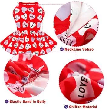 cyeollo Valentines Day Dog Dress for Small Dogs Holiday Theme Outfit XXOO Pet Clothes Heart Pattern Chiffon Skirt Girl Dog Dresses Female