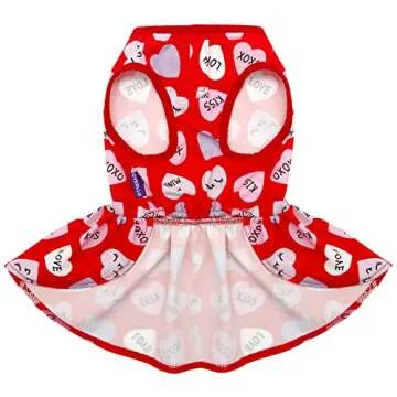 cyeollo Valentines Day Dog Dress for Small Dogs Holiday Theme Outfit XXOO Pet Clothes Heart Pattern Chiffon Skirt Girl Dog Dresses Female