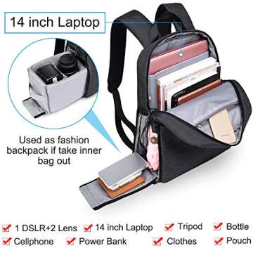 CADEN DSLR Backpack for Camera & Laptop Travel - Sleek Design