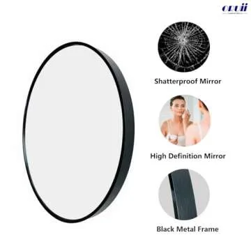 Oruii Black Circle Mirror, 20 inch Round Mirror, Wall Mirror Circular, Black Bathroom Mirror, Round ...