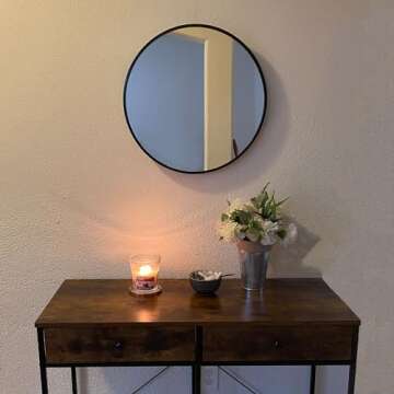 Oruii Black Circle Mirror, 20 inch Round Mirror, Wall Mirror Circular, Black Bathroom Mirror, Round Wall Mirrors for Living Room, Bedroom, Bathroom, Washroom, Rustic, Vanity.