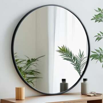 Oruii Black Circle Mirror, 20 inch Round Mirror, Wall Mirror Circular, Black Bathroom Mirror, Round Wall Mirrors for Living Room, Bedroom, Bathroom, Washroom, Rustic, Vanity.