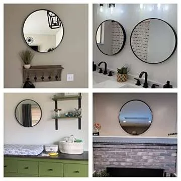 Oruii Black Circle Mirror, 20 inch Round Mirror, Wall Mirror Circular, Black Bathroom Mirror, Round Wall Mirrors for Living Room, Bedroom, Bathroom, Washroom, Rustic, Vanity.