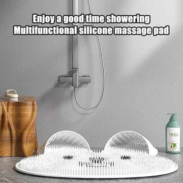 Silicone Rabbit Foot Rubbing Artifact Bathroom Anti-Slip with Suction Cups Improves Foot or Back Circulation Mat Rubbing Bath and Feet to Remove Dead Skin Shower Room Floor Mat (White)