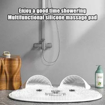 Silicone Rabbit Foot Rubbing Artifact Bathroom Anti-Slip with Suction Cups Improves Foot or Back Circulation Mat Rubbing Bath and Feet to Remove Dead Skin Shower Room Floor Mat (White)