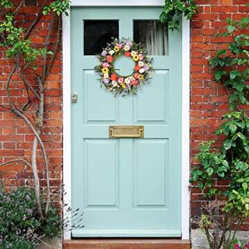 Artificial Flower Wreath,20” Purple Yellow White Pink Floral Wreath Spring and Summer Wreath Front Door Wreath for Home Party Festival Wedding Decor