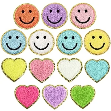 PLANTURECO Happy Face & Heart Iron-On Patches - 14 Vibrant DIY Decorations