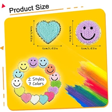 14-Piece Happy Face Heart Iron-On Patches for DIY Clothing Decor