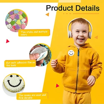 14-Piece Happy Face Heart Iron-On Patches for DIY Clothing Decor