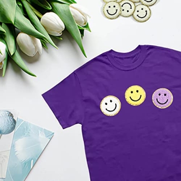 14-Piece Happy Face Heart Iron-On Patches for DIY Clothing Decor