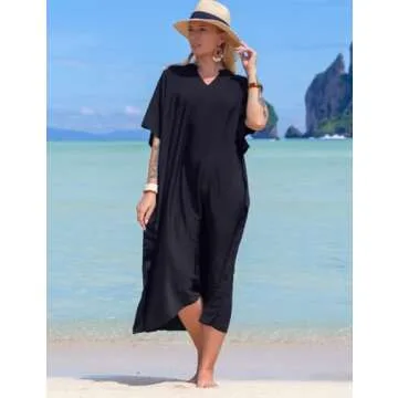 Bsubseach Women Kaftan Dresses Caftan Loungewear Maxi Dress Swimsuit Cover Up Beachwear Black