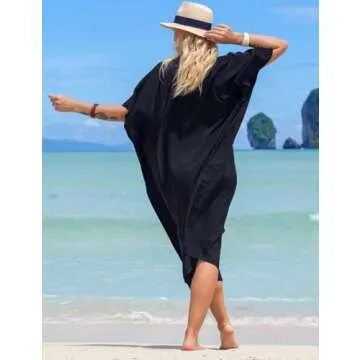 Bsubseach Women Kaftan Dresses Caftan Loungewear Maxi Dress Swimsuit Cover Up Beachwear Black