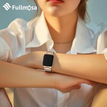 Fullmosa Bands Compatible Apple Watch 41mm 40mm 38mm 49mm 46mm 45mm 44mm 42mm, Stainless Steel iWatch Band with Case for Apple Watch Ultra Series 10 9 8 7 6 5 4 3 2 1 SE,38mm 40mm 41mm Rose Gold