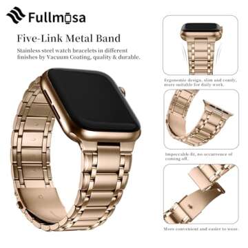Fullmosa Bands Compatible Apple Watch 41mm 40mm 38mm 49mm 46mm 45mm 44mm 42mm, Stainless Steel iWatch Band with Case for Apple Watch Ultra Series 10 9 8 7 6 5 4 3 2 1 SE,38mm 40mm 41mm Rose Gold