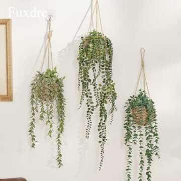 Fuxdre 3 Pack Mini Artificial Hanging Greenary Fake Hanging Plants in Basket for Wall Living Room Decor Bathroom Shelf Home Indoor