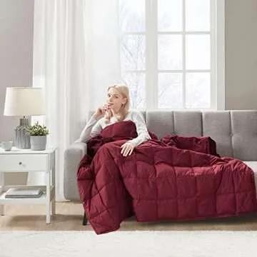 Sleep Philosophy True North Wearable Blanket, Oversized, Goose & Down Throw with Buttons, Classic Box Quilting, Heavy Filled for Camping, Travel, Outdoors Friendly Carrying Bag, 62x68, Red