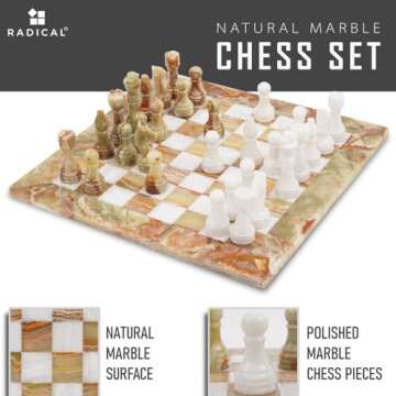 Radicaln Marble Chess Set - Luxurious 15 Inch Green Onyx & White Handmade Travel Set for Adults - 1 ...