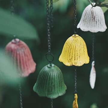 Oavand Traditional Lucky Wind Chimes - Cast Iron Bell with Pink Leaf Design