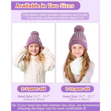 HAITHO Kids Toddler Winter Hat with Pom Pom, 2 Size Kids Toddler Teen Beanie Hats for Girls Boys, Cute Warm Fleece Lined Knit Beanies Cap for Age 2-12 Years-01