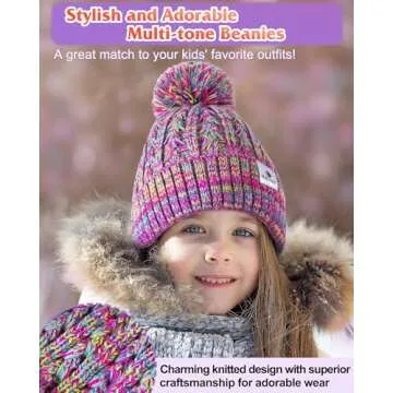 HAITHO Kids Toddler Winter Hat with Pom Pom, 2 Size Kids Toddler Teen Beanie Hats for Girls Boys, Cute Warm Fleece Lined Knit Beanies Cap for Age 2-12 Years-01