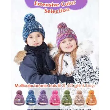 HAITHO Kids Toddler Winter Hat with Pom Pom, 2 Size Kids Toddler Teen Beanie Hats for Girls Boys, Cute Warm Fleece Lined Knit Beanies Cap for Age 2-12 Years-01