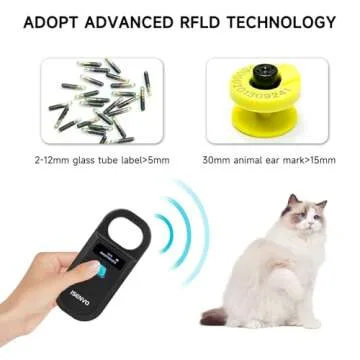 ISENVO Pet Microchip Scanner Rechargeable RFID EMID Micro Chip Reader 134.2kHz 125kHz 15 Digits for ...