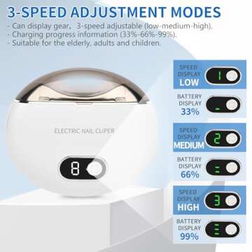 Automatic Baby Nail Clipper, Electric Nail Trimmer with LCD Digital Display, 3-Speeds Levels and Nail Clip Storage, USB Rechargeable Safety Nail Clippers for Babies, Children, Adults, Seniors