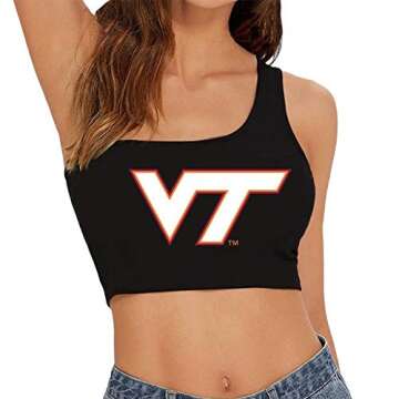 Lojobands Women's Tailgate Outfit College One Shoulder Top Tank Top Crop Top One Size Fits Most (Virginia Tech Hokies - Black)
