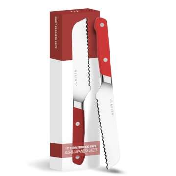 Misen Serrated Bread Knife – High-Carbon Japanese AUS8 Steel – Effortless Slicing of Bread, Past...