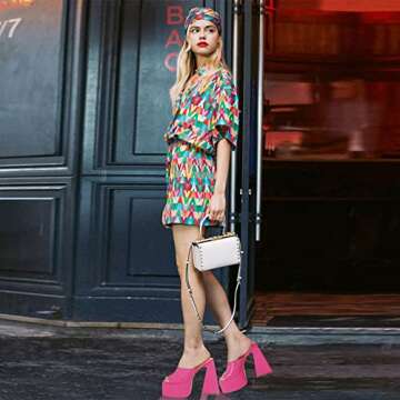 Kalstage Heeled Sandals for Women Square Toe Chunky High Heels Slip-on Slides Sandals Summer Party Dress Platform Sandals